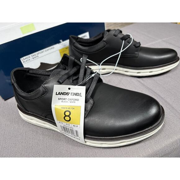 Lands End Sport Oxford Comfort Shoes Mens Size 8 Black White Item 1908426 NEW main image 9
